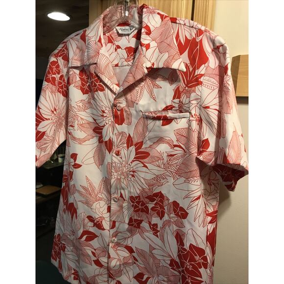 Hawaii Nei Honolulu Vintage Men’s L Red Floral Short Sleeve Button Down Shirt - Picture 5 of 12